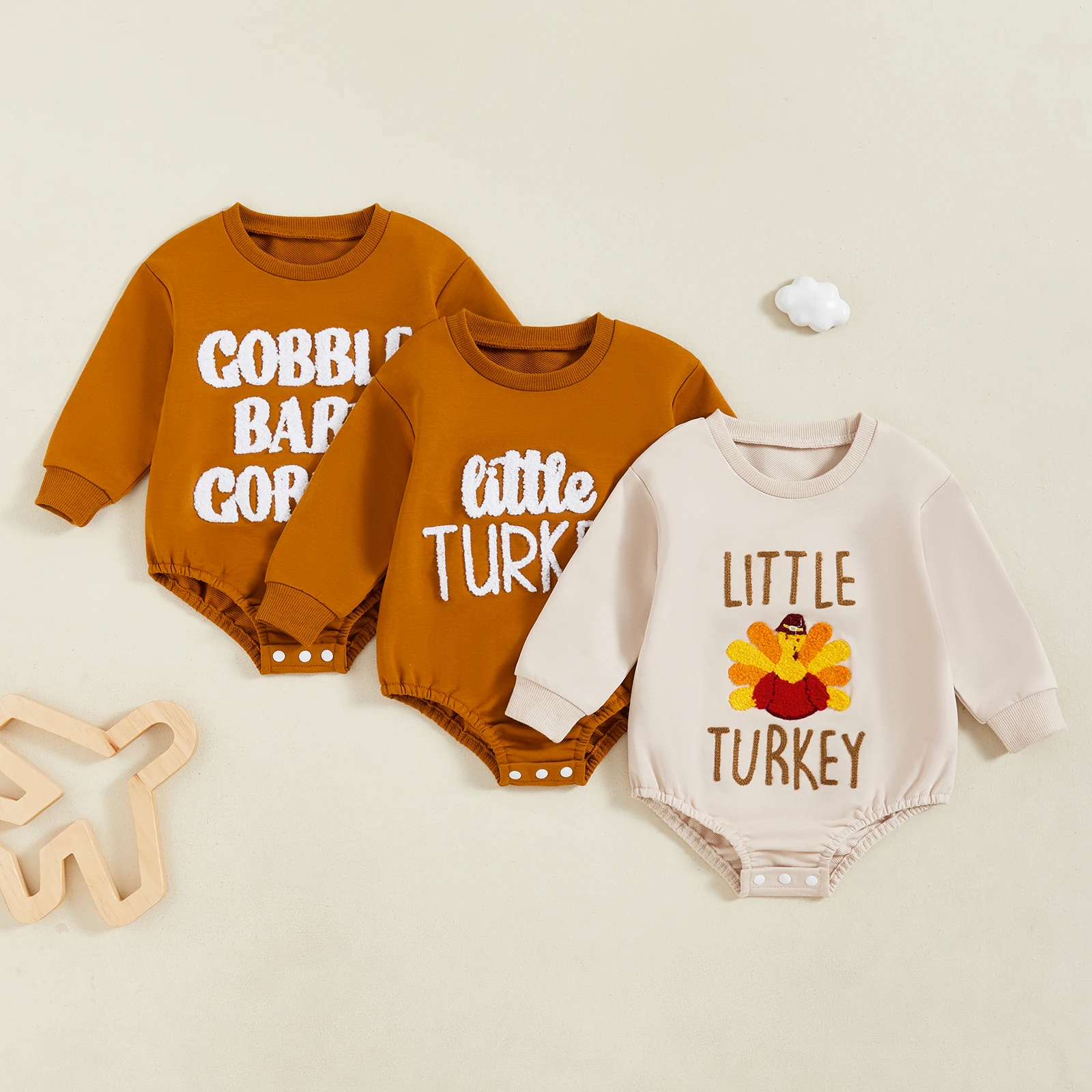 Baby Thanksgiving Sweatshirt Romper Letter Embroidery Round Neck Long Sleeve Bubble Bodysuits Fall Jumpsuit Costume