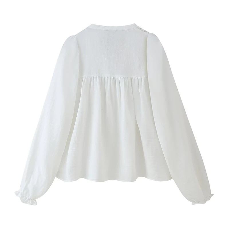 KEYANKETIAN Spring/Autumn New Holiday wind Embroidery Decoration White Shirt V-Neck Single Breasted Women's Long Sleeve Blouses