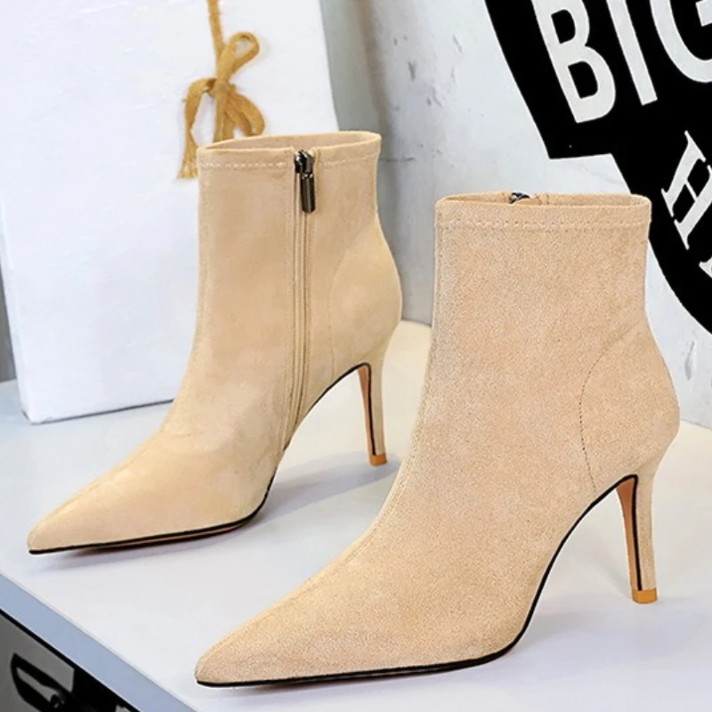 

Women's Ankle Boots High Heels Suede Fashion Luxury Shoes Pointed Toe Woman Pumps 2025 Sexy Designer Elegant Mujer Short Boots