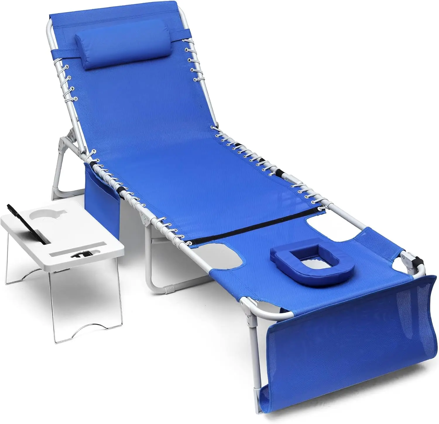 

3-in-1 Sun Tanning Chair with Face Holes, Breathable Chaise Lounge Chair Outdoor, 5-Position Recliner, Lay Flat, Folding
