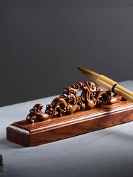 Luxury Double Dragon Pattern Red Sandalwood Brush Pen Holder For Chinese Painting Drawing Calligraphy Art Supplies