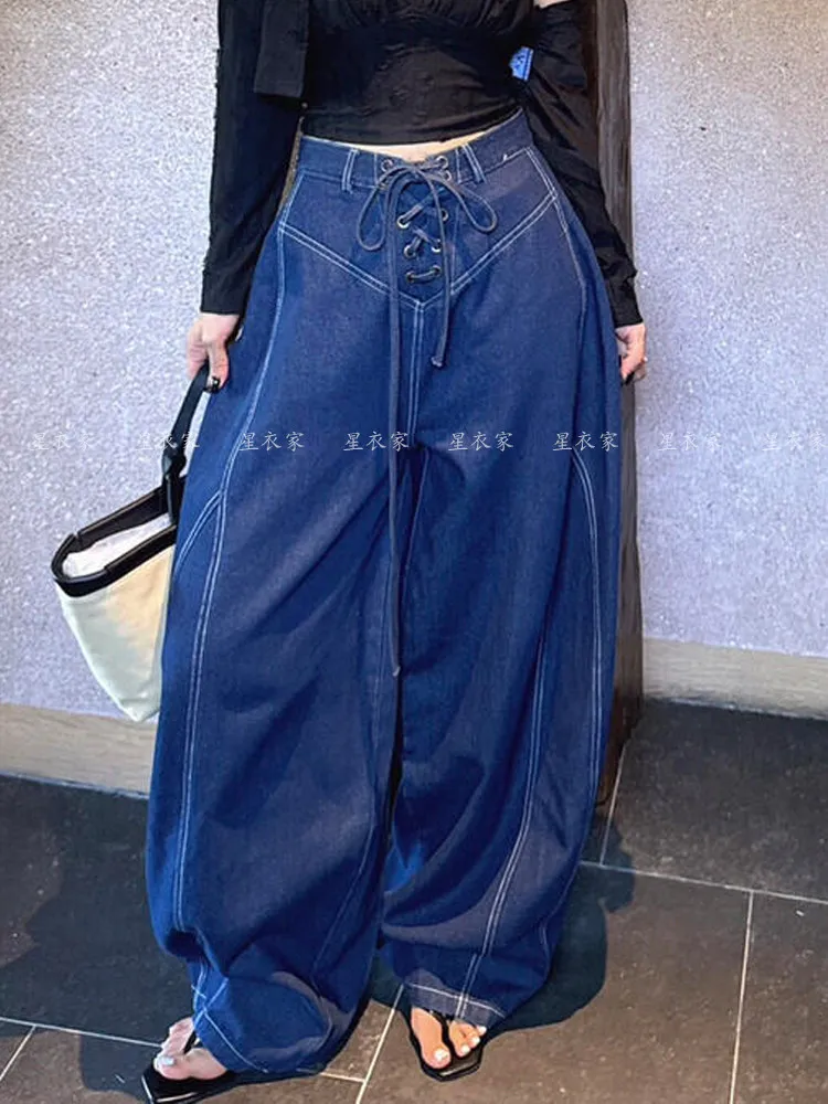 Women Blue Y2k Baggy Boyfriend Jeans Harajuku Vintage Wide Leg Denim Trousers Japanese 2000s Style Jeans Pants Oversize Clothes