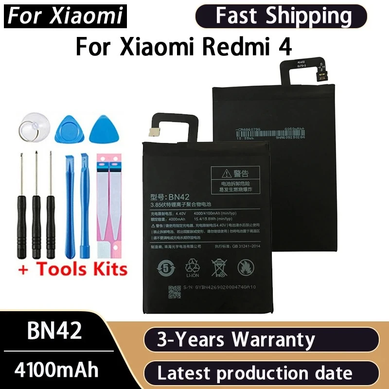 100% NEW 4100mAh BN42 Battery For Xiaomi Redmi 4 Hongmi 4 Redmi4 Mobile Phone Battery Bateria Batteries+With Free Tools