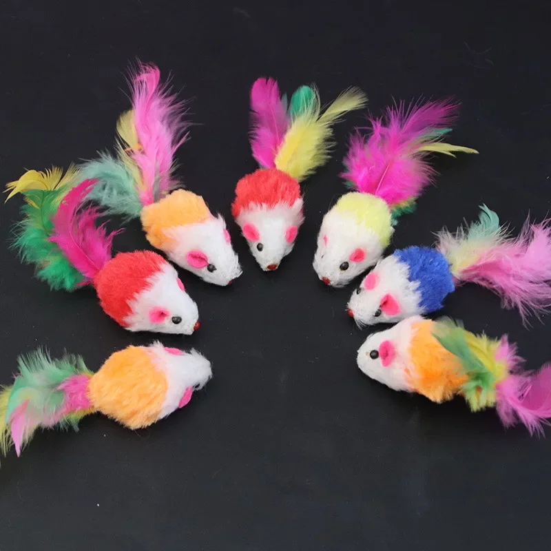 Colored Feathers Fur False Mouse Pet Cat Toys Feather Rainbow Ball Toy Cats Scratching Funny Playing Toys for Cats Pet Supplies