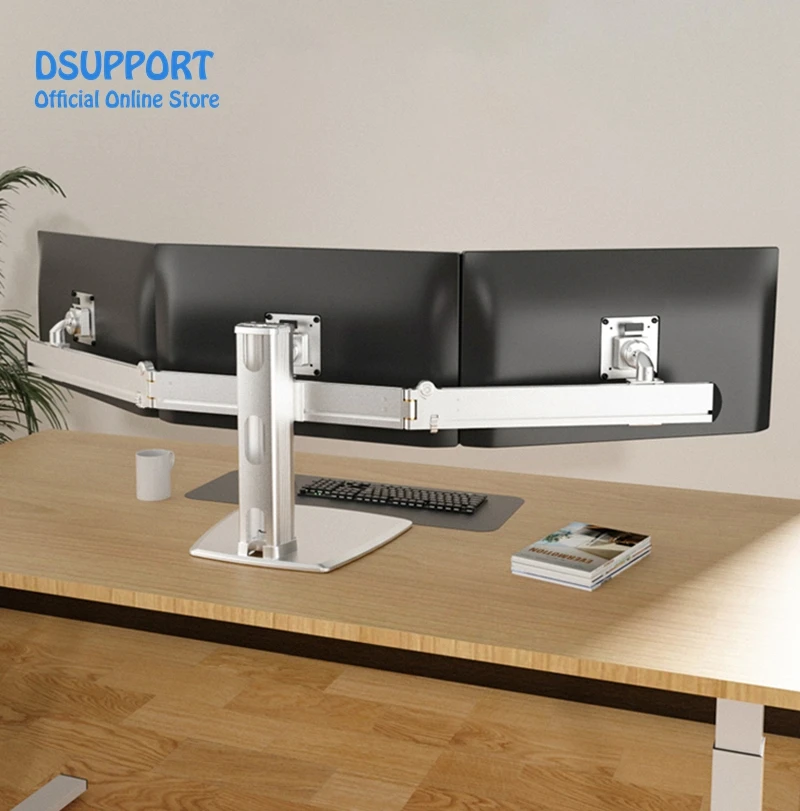 

24-32 Inch Aluminum Alloy Desktop Stand Full Motion Triple Monitor Holder Height Adjusting Feature Max Loading 15 Kgs Stock