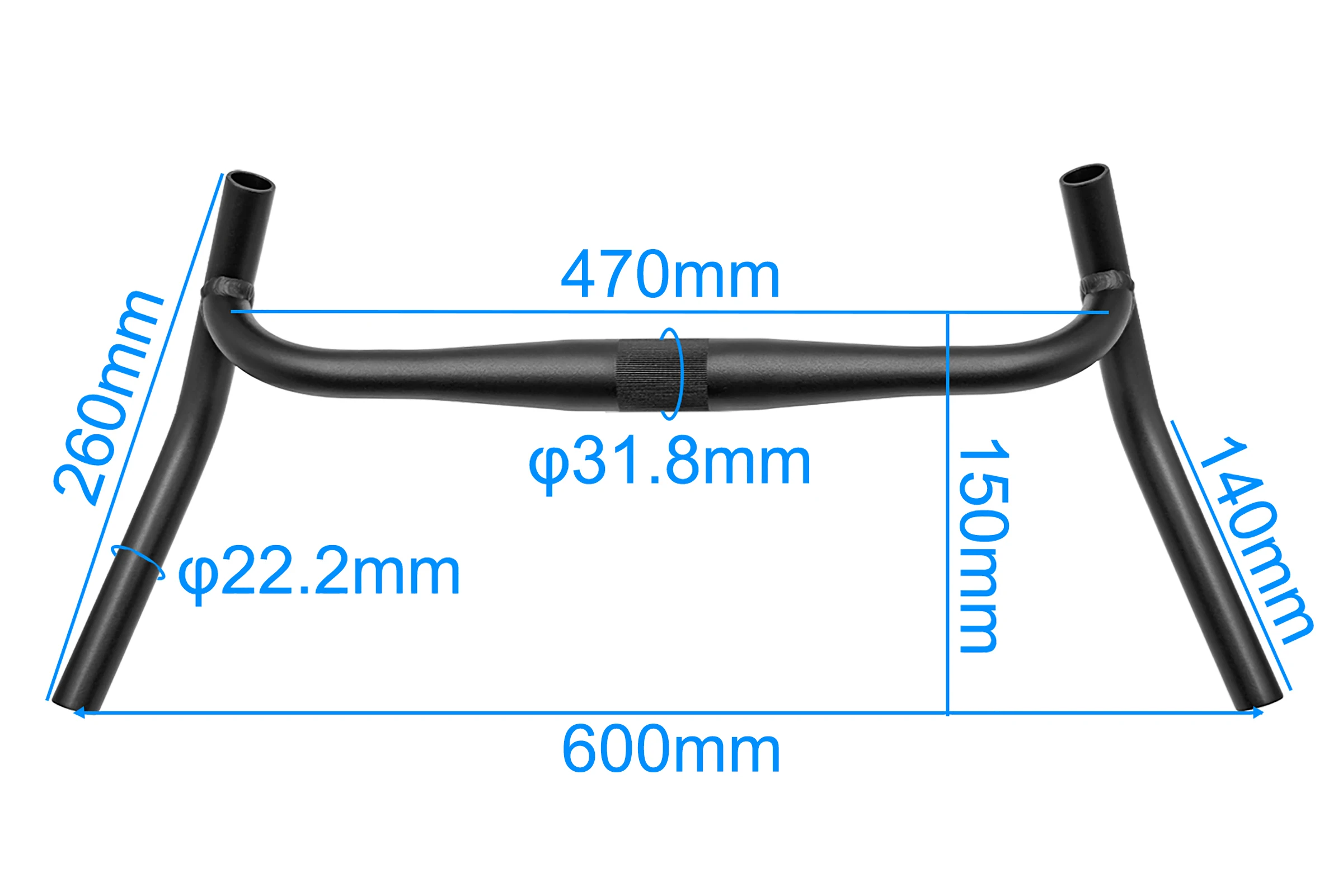 Gravel Bike Handlebar Aluminium Alloy PRO External Swing Angle Handlebars, Suitable for Touring bike.φ31.8mm Black