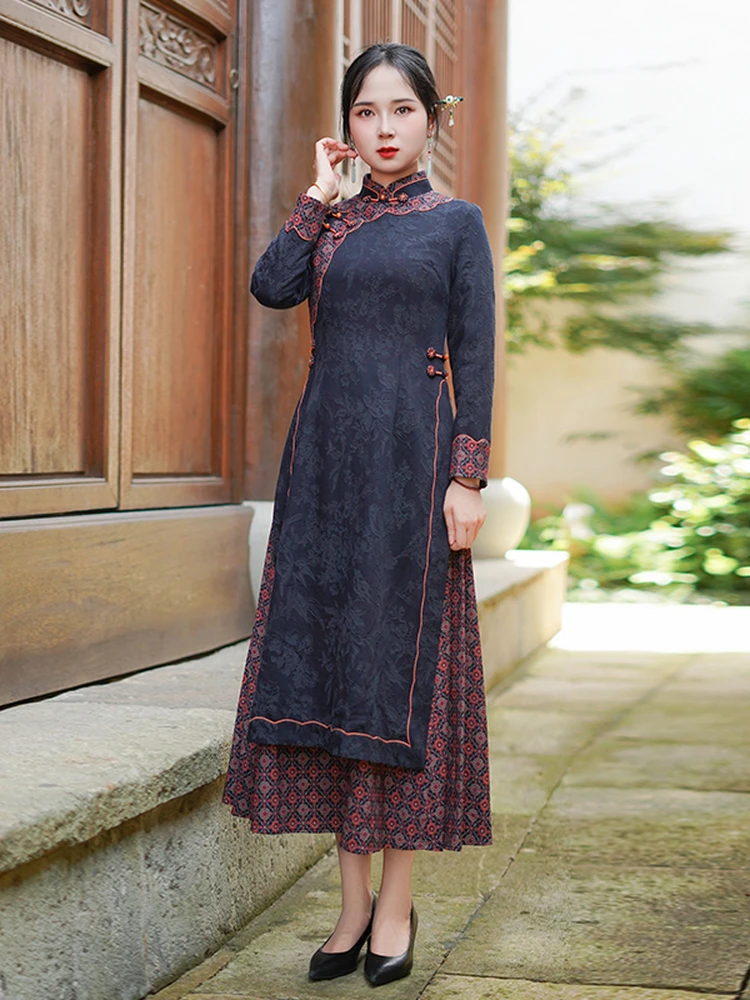 

Ele Chinese Sle Dr New Autumn Faion High Collar Long Sve Cotton Comfortable Breathable Mommy Clothes