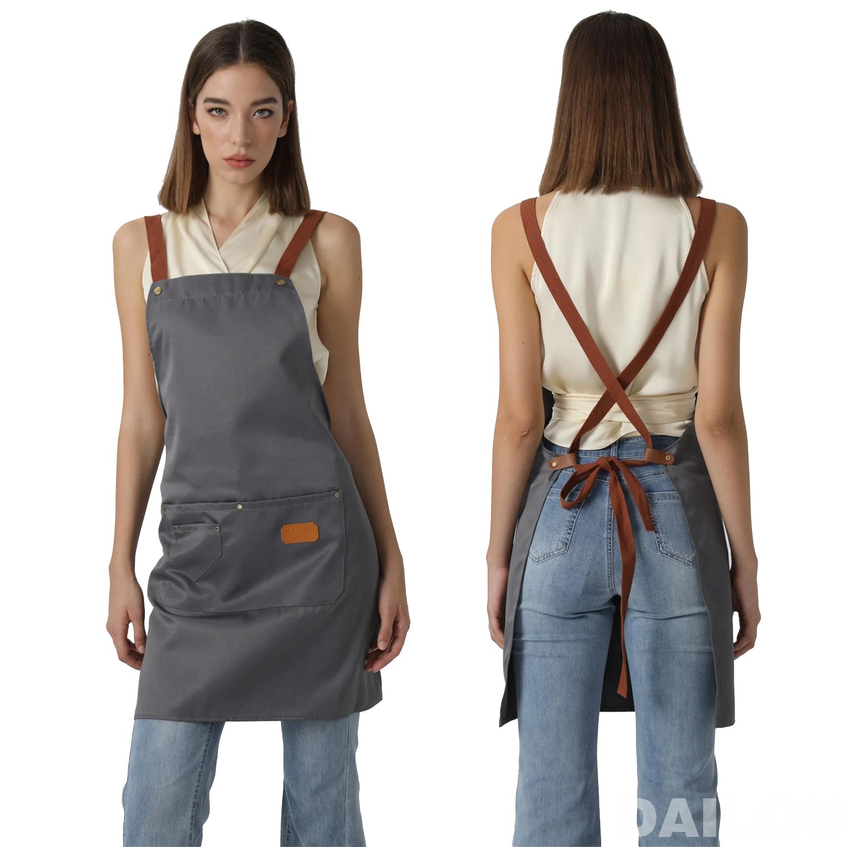 Customized personality logo signature men\'s and women\'s kitchen aprons home chef baking clothes with pockets adult bib waist bag