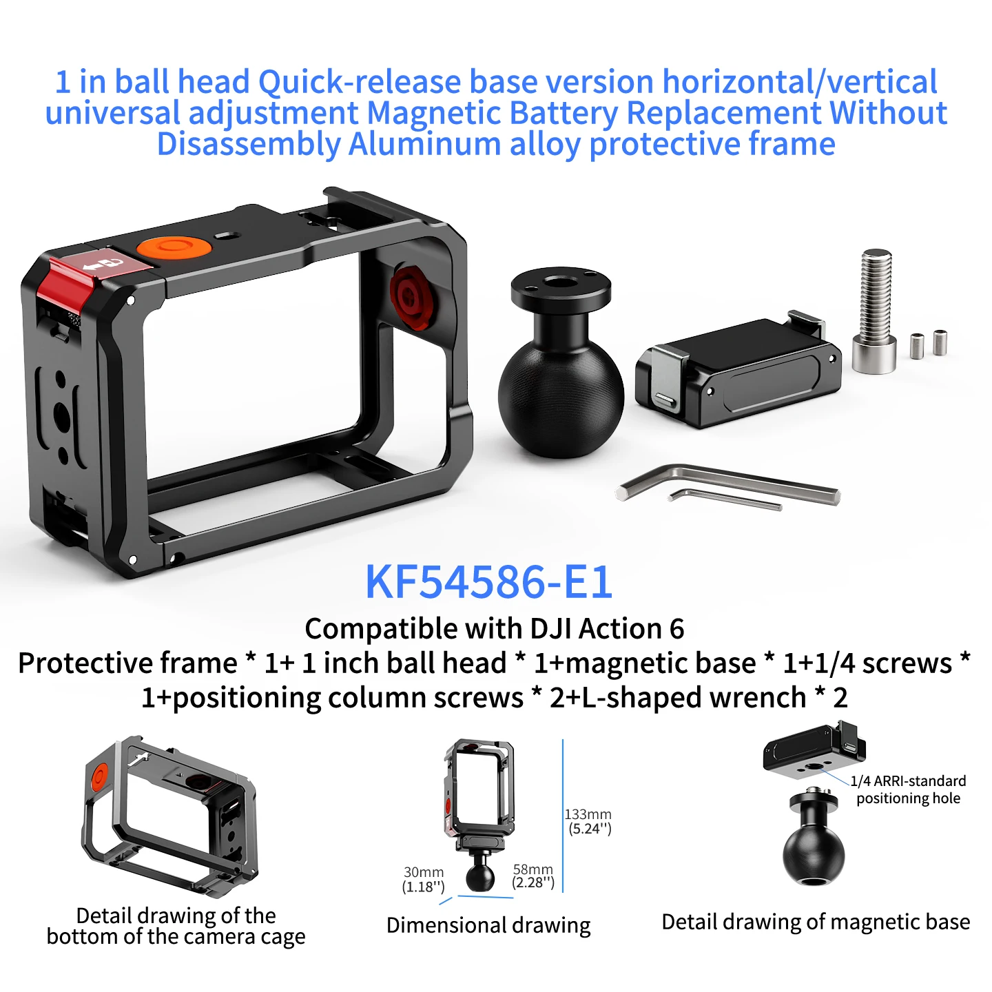 Neues Magnetisches Action6 Käfig-Griff-Set für DJI Osmo Action 6 Kamera Schnellverschluss Horizontal Vertikal Halterung Stativ Selfie-Stick – Detail 22
