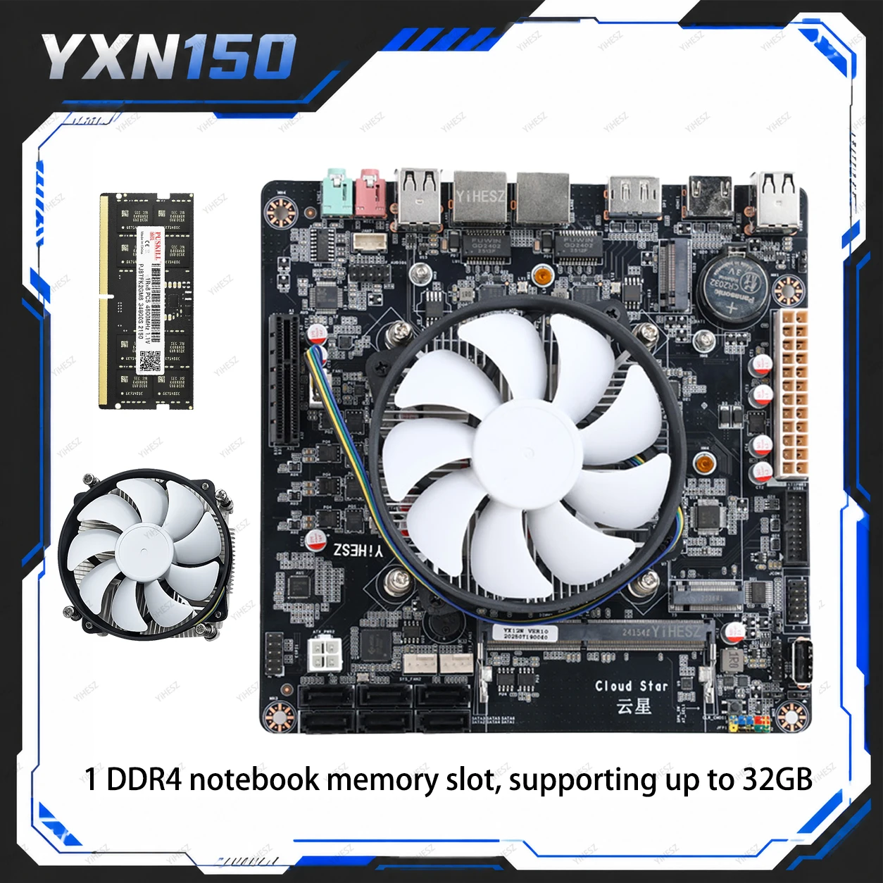 YXN150 Motherboard Mini ITX DDR4 32GB 6 SATA3.0 Dual 2.5G LAN 2x M.2 NVMe PCIe x4 170x170mm 6-Layer PCB T150