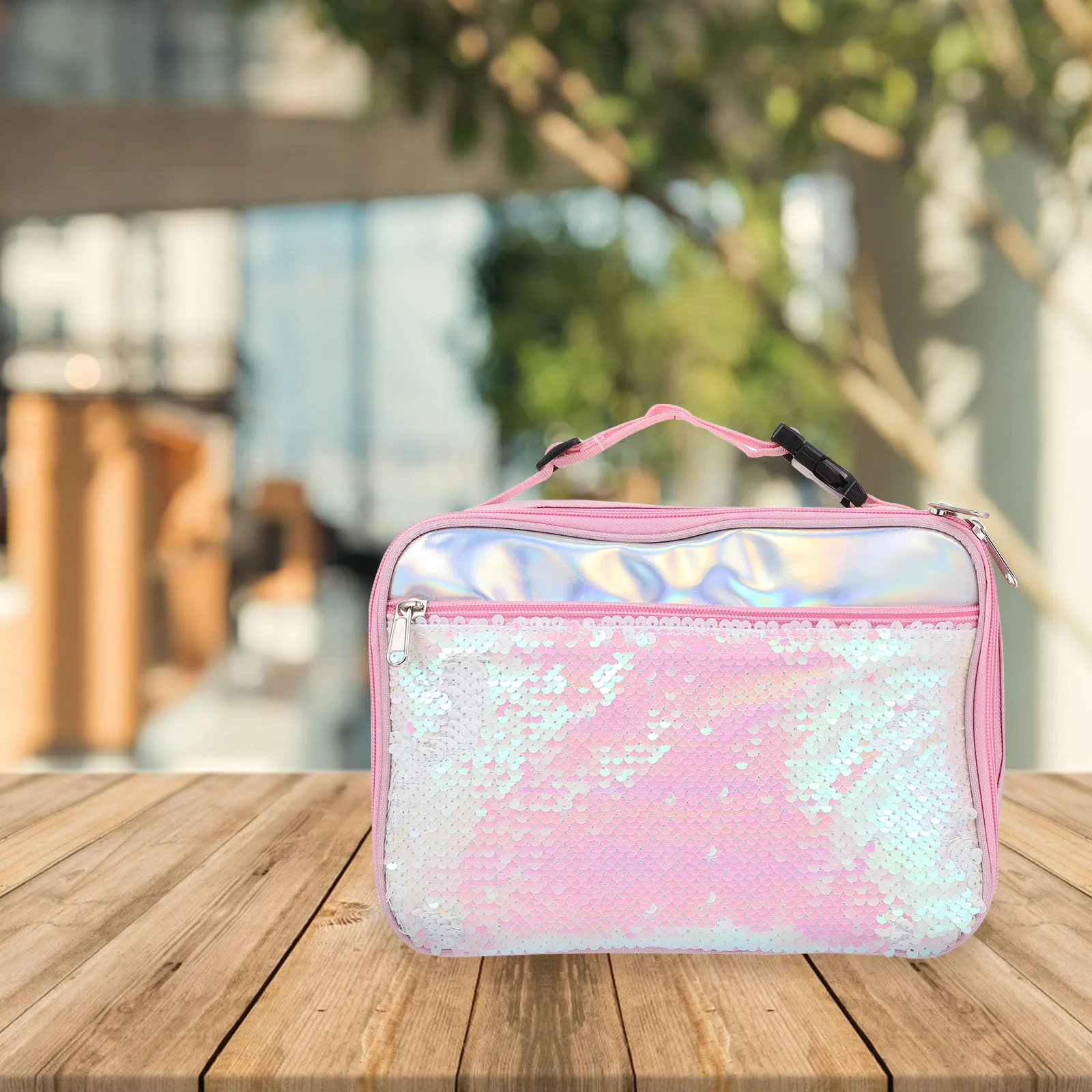 

Kids Lunch Bag Portable Bento Picnic Bags Stitching Heat Preservation Pink PU Student