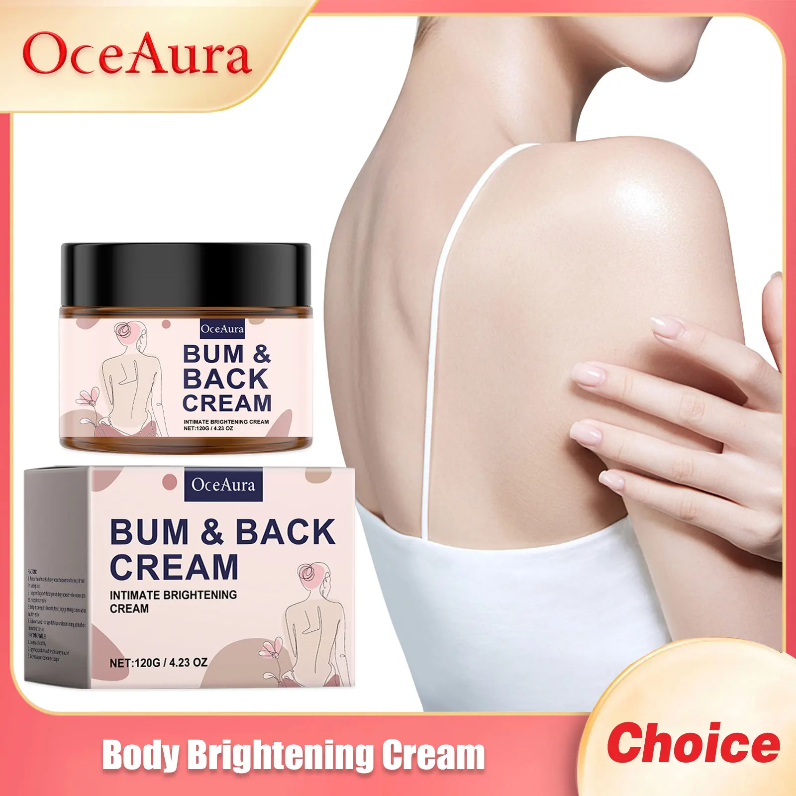 Oceaura Body Brightening Cream Improve Bleaching Deep Moisturizing Remove Dark Increase Elasticity Underarm Skin Care Cream 120g