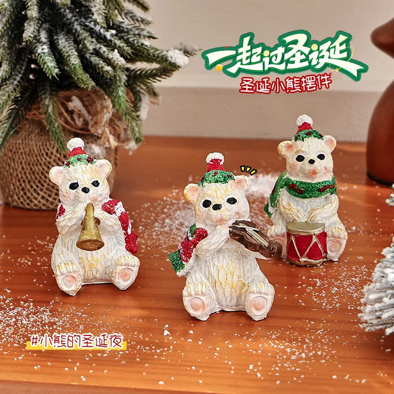 Christmas Bear Resin Decorative Items Cartoon Christmas Atmosphere Desktop Window Display Items New Year Band Bear Decoration