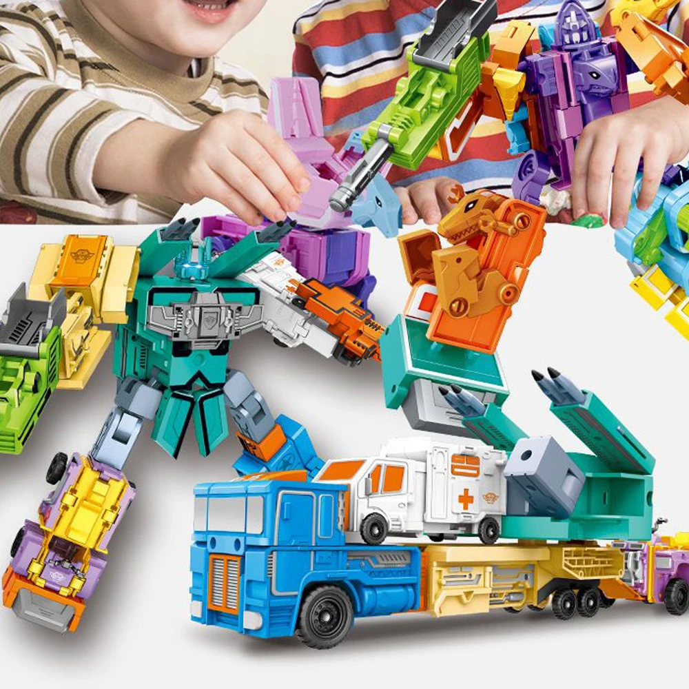 Assemble Number Robots Transformation Toys Building Blocks 20PCS Action Figure Deformation Toy Car for Boy Baby Kids Toddler
