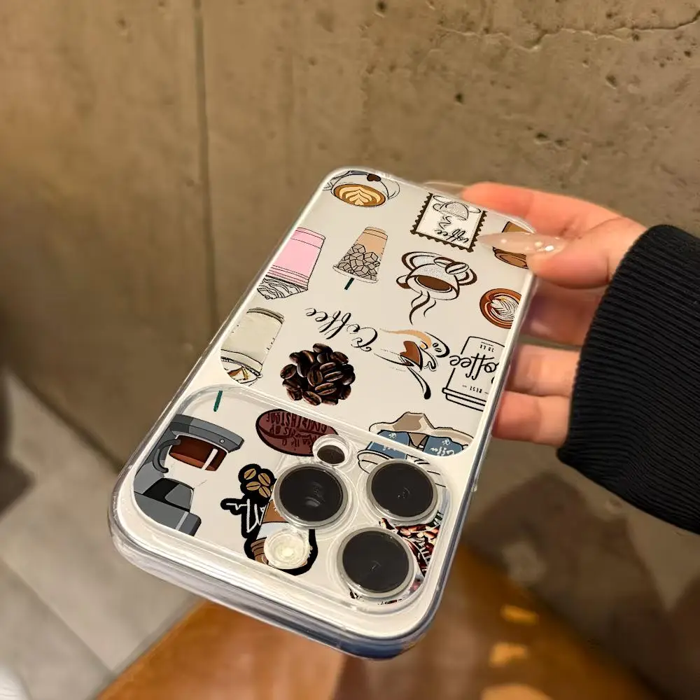 Coffee pattern transparent phone case suitable for iPhone18 17 16 15 14 13 12 11Pro/Max/Plus anti drop and shockproof back cover