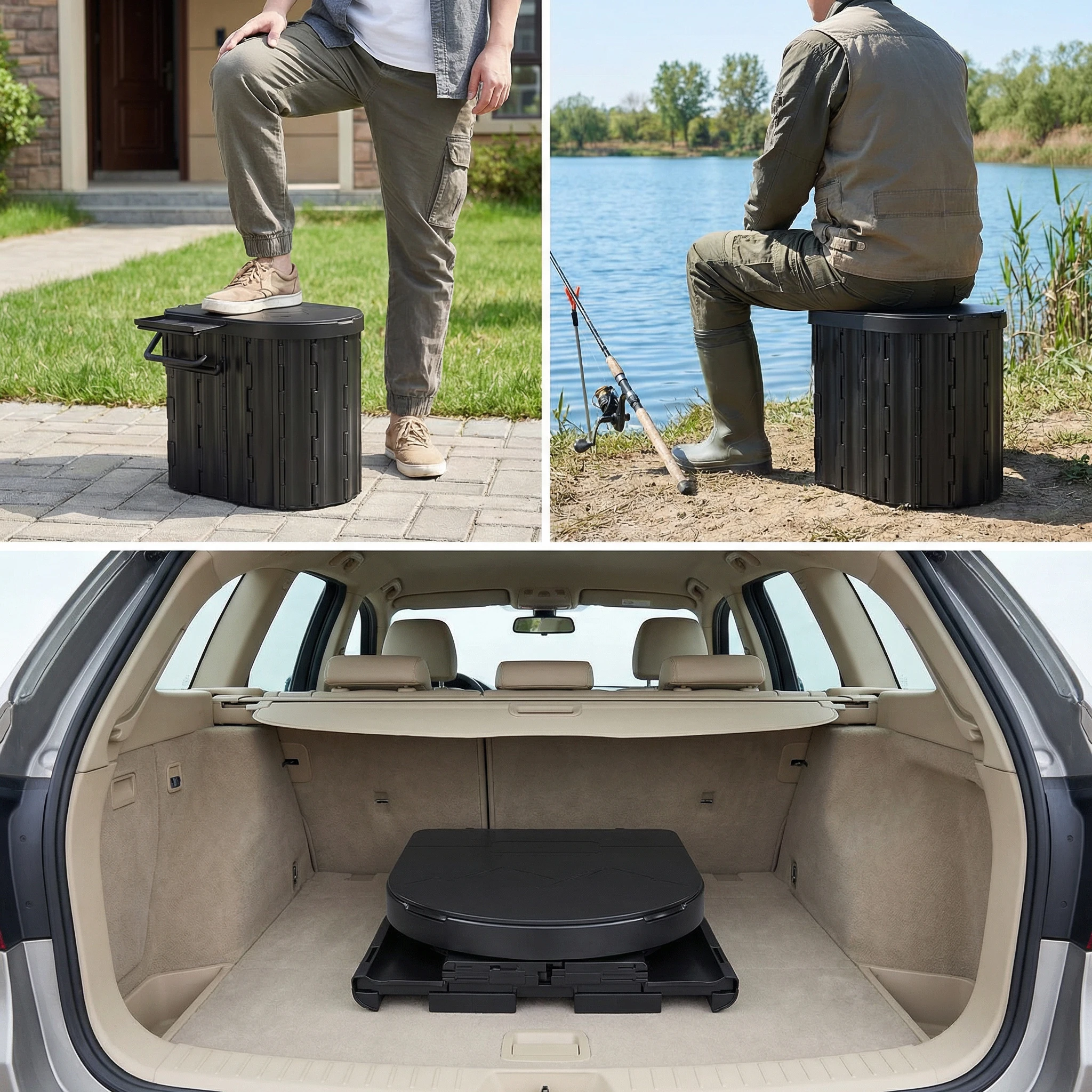 Sedile per WC portatile, WC pieghevole con coperchio, WC di emergenza, WC pieghevole per auto, WC da campeggio.