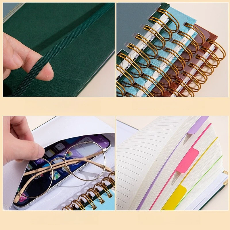 قطعة واحدة من دفتر الملاحظات الكلاسيكي المبطن مقاس A5، غلاف فني مع شريط مطاطي ومسطرة، مخطط من الجلد الصناعي للمجلات والجدول الزمني