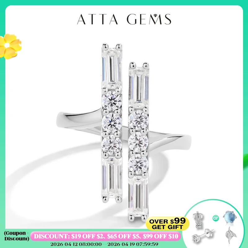 

ATTAGEMS D VVS1 Color 3.0CT Moissanite Rings for Women Adjustable Ring Solid 925 Sterling SIlver Engagement Wedding Fine Jewelry