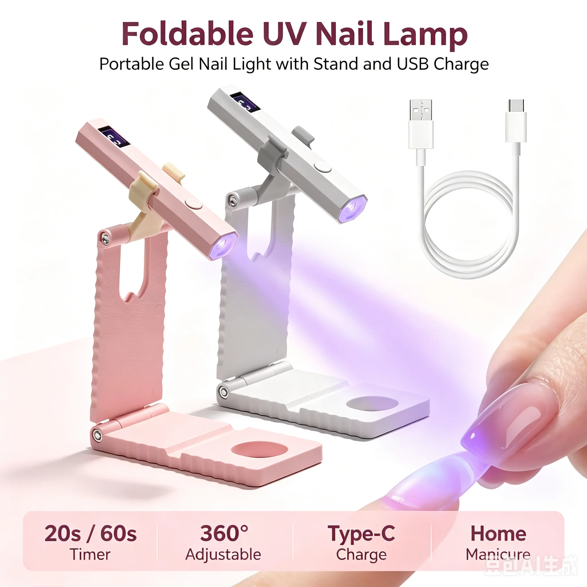 USB-Aufladbarer Kabelloser Nageltrockner mit LCD-Bildschirm, Handlicher UV-Licht-Ständer für Schnelle Gel-Nagelhärtung