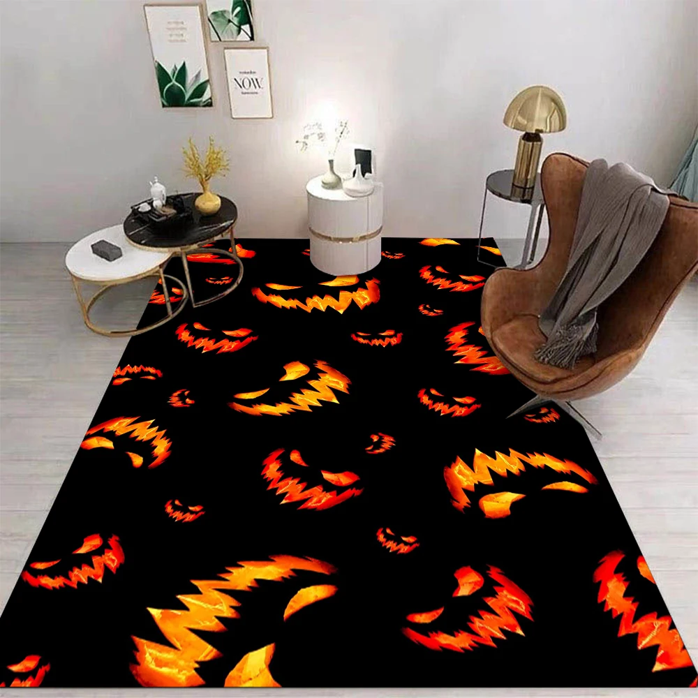 Halloween Pumpkin and Horror Ghost Printed Carpet Terrifying Smiles and Bats Living Room Bedroom Carpet Washroom Floor Mat