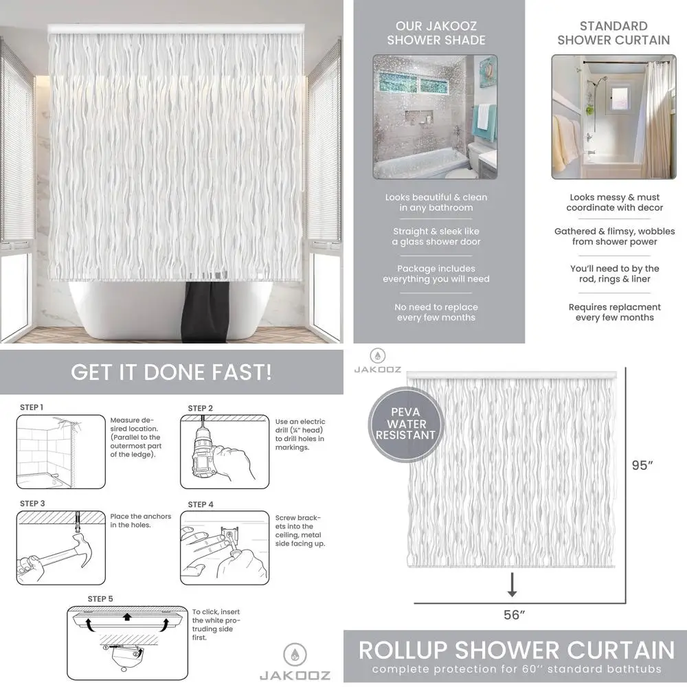 

Потолочная душевая шторка, водонепроницаемая, из ПЭВА, сверхпрочная, без каркаса и крючков, 56x95, с волнообразным узором