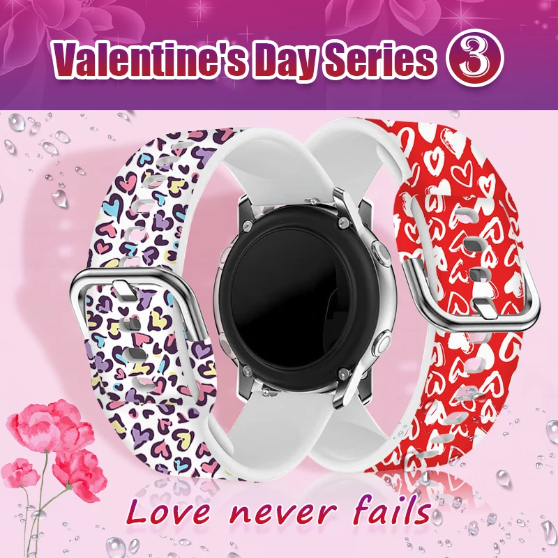 20mm Valentine\'s Day Printed Straps for Samsung Galaxy Watch 7/6/5 40mm 44mm Band Replaceable Braceclet for Xiaomi Amazfit Watch