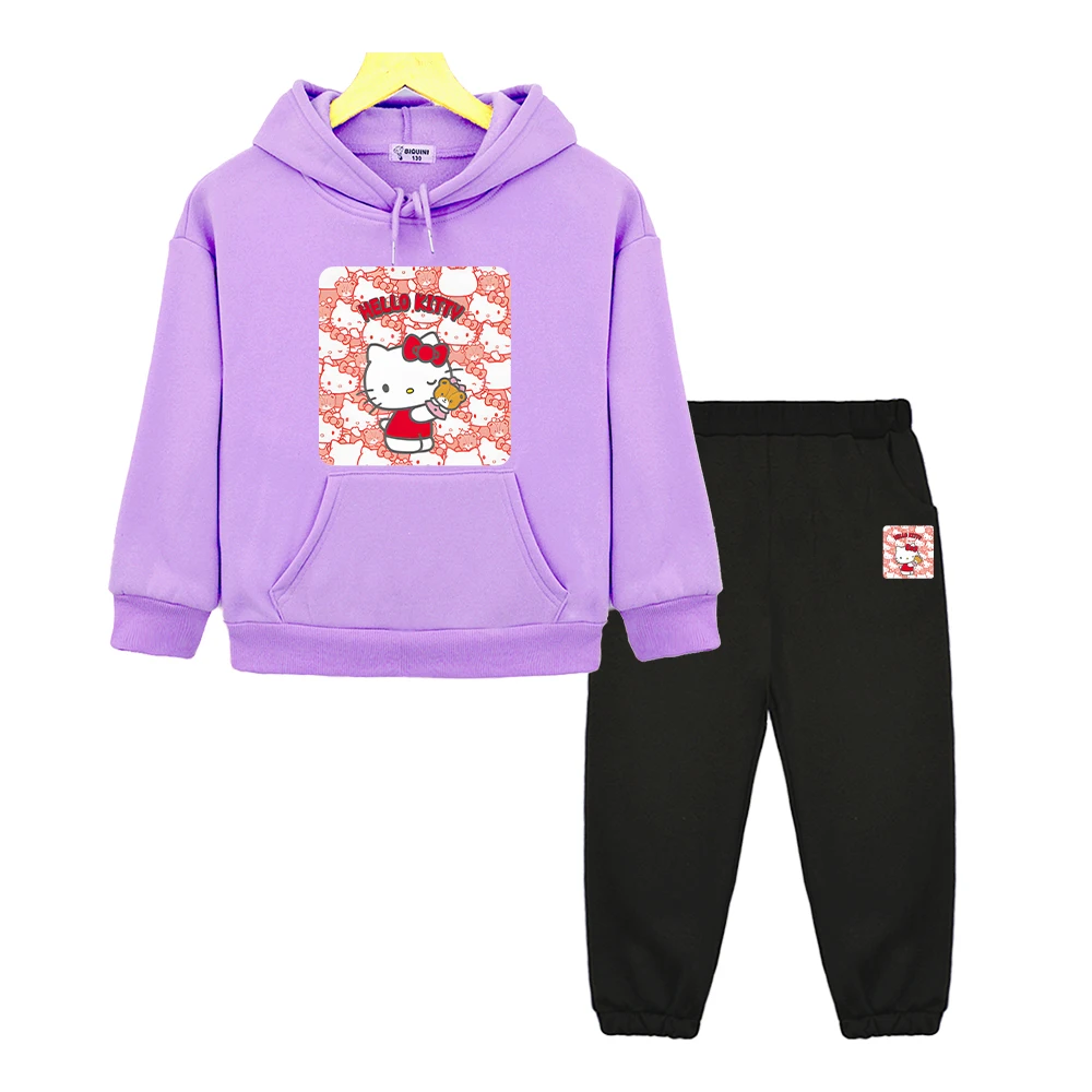 

boy girl Hooded Spors Sets hello kitty clothes Anime hoodie Fleece sweatshirt Sanrio Jacket pullover+pants kids boutique clothes