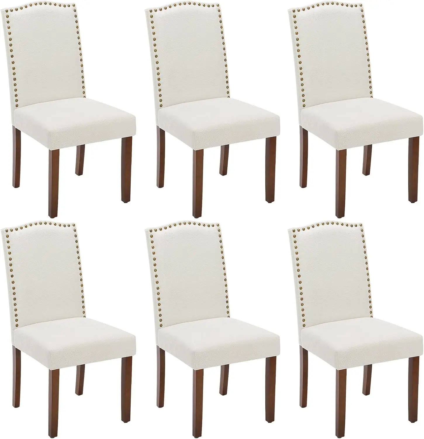 Dining Chairs Set of 6, Fabric Dining Room Chairs, Upholstered Parsons Chairs with Nailhead Trim and Wood Legs, Kitchen Si