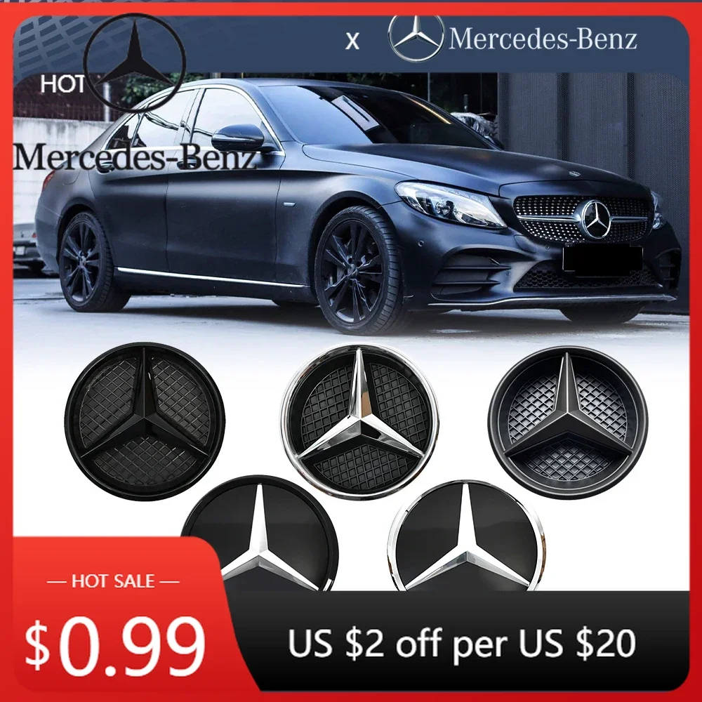

Car Sticker Matte Black OE Style Front Grille Star Logo Badge Emblems For Mercedes Benz A B C E S R SL ML GL GLA GLK Silver 3D M