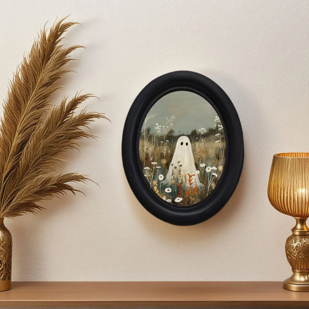 1 Piece of Vintage Halloween Ghost Decoration in a Flower Cluster - Handmade Oval Wooden Decorative Wall Art (5.25* 4.16inch), Oval Decoration, Halloween, Christmas, Thanksgiving Victorian Room Dark Decoration