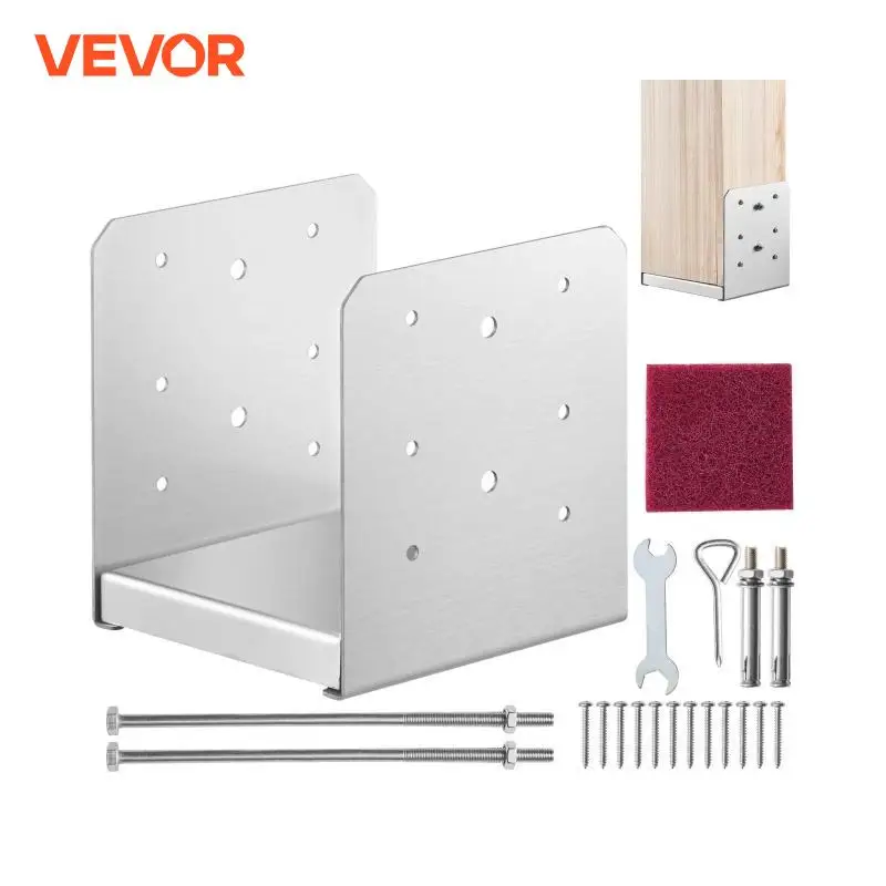 VEVOR Support de Poteau Bois 6''x6'' 152x152 mm Base d'Ancrage Poteaux Acier Inoxydable Taille