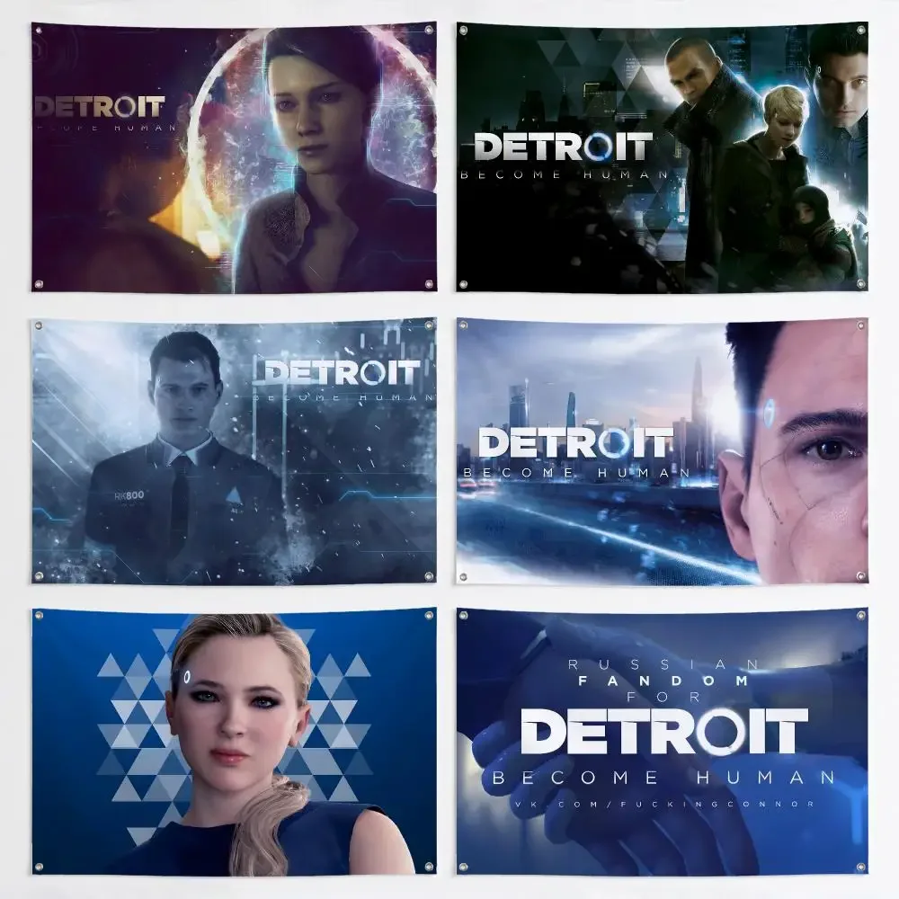 D-Detroit B-Become Human Flags Aesthetic Wall Tapestry Printed Wall Hanging Living Room Party Outdoor Decor
