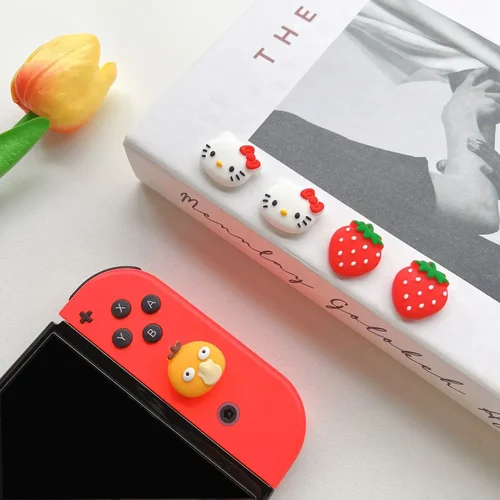 4 Uds Hello Kitty Thumb Stick Cap Joystick cubierta para Nintendo Switch Oled Lite Joy-con controlador Thumbstick funda protectora suave