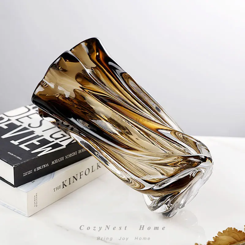 Twist glazed vase modern living room high-end brown flower ware desktop flower arrangement decoration ornament
