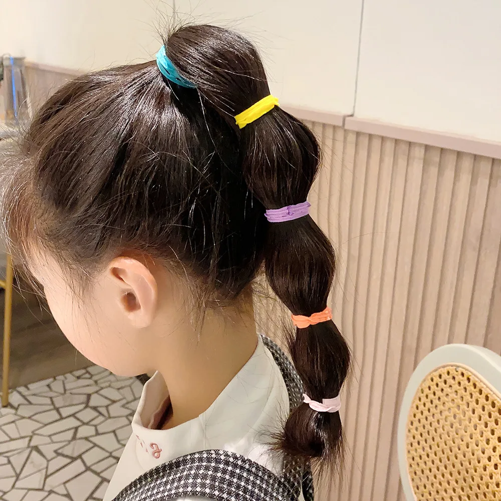 100/300/500PC dasar elastis ikat rambut untuk anak perempuan warna-warni nilon ekor kuda terus Scrunchie karet gelang Fashion anak aksesoris rambut