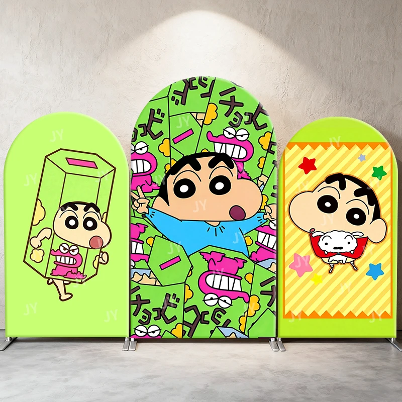 

Cute Crayon Shin Chan Snack Time Theme Arch Backdrop Cover Funny Green Cartoon For Children Birthday Baby Shower Photo Booth