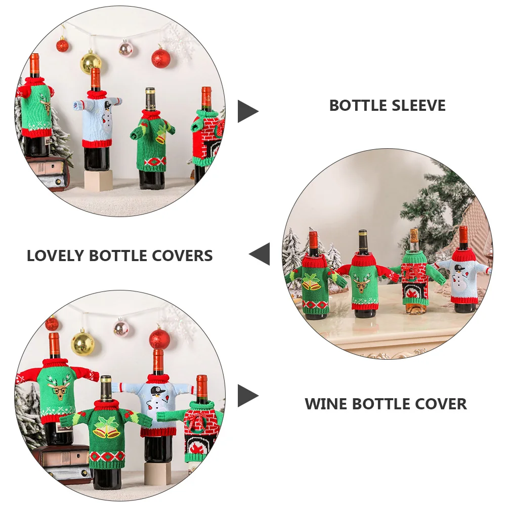 

1pc Wine Bottle Cover Christmas Knitted Sleeve For Red Wine Decoration Lovely Bottle Covers Adorable Party Ornament Creative