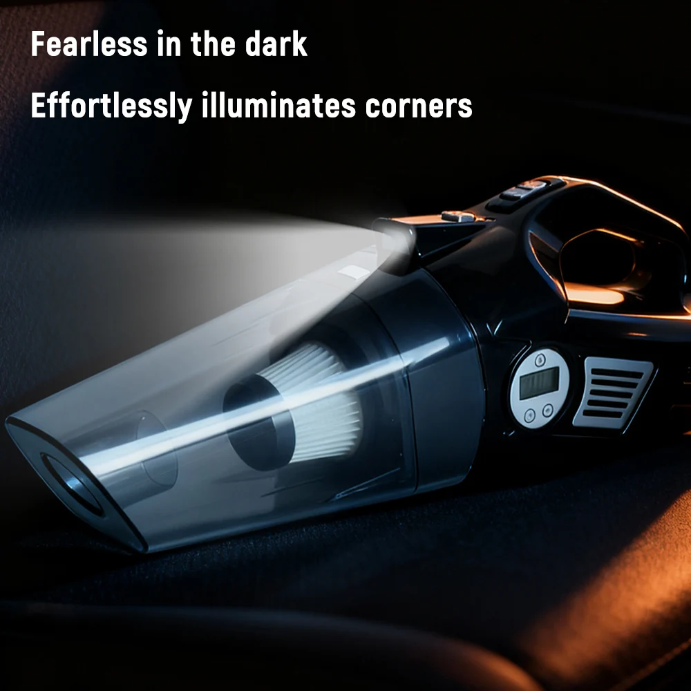 Wireless & Wired Car Vacuum Cleaner Tire Inflator, Strong Suction Handheld Multifunctional Vacuum with Light for Car Home Use