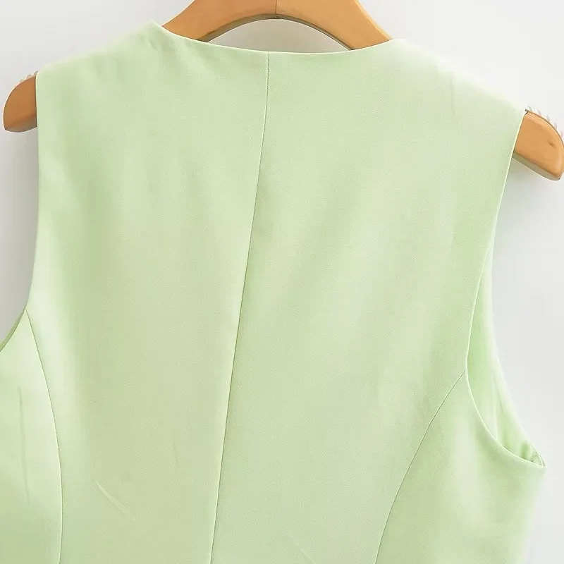 KEYANKTIAN New Deep v-neck monopetto Slim Light Green Vest donna Casual Style asimmetrico sottile senza maniche Top corto