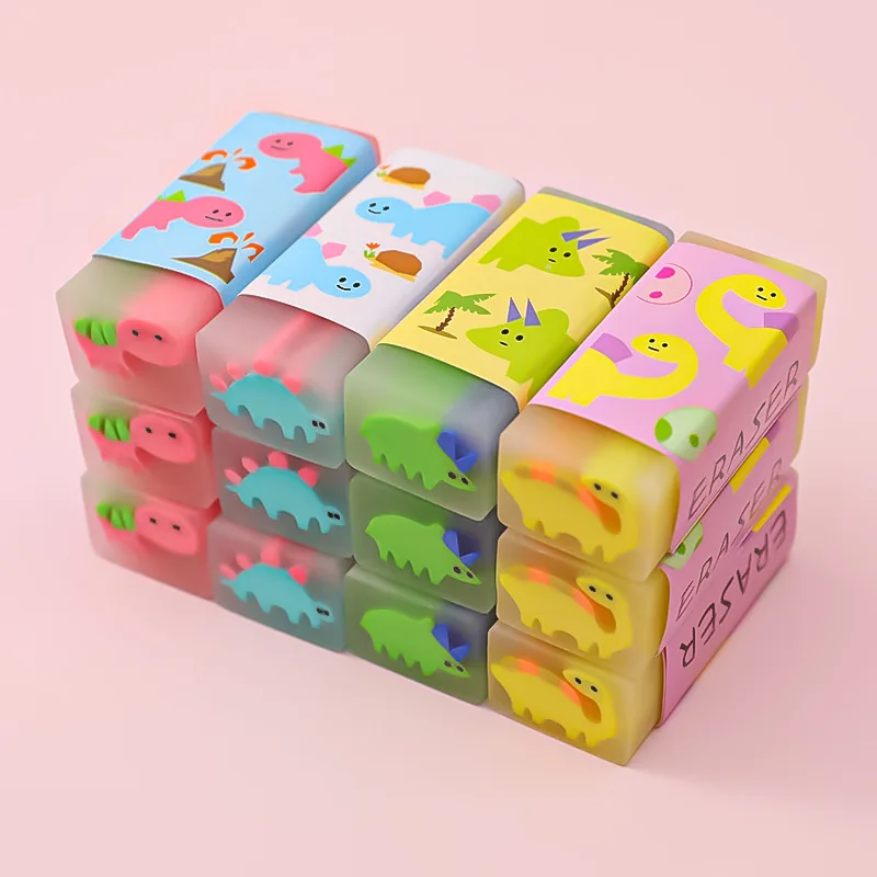 20-Piece Set of Randomly Assorted Transparent Dinosaur-Shaped Erasers for Drawing and Art Supplies, Essential Erasers for Study and Office Use