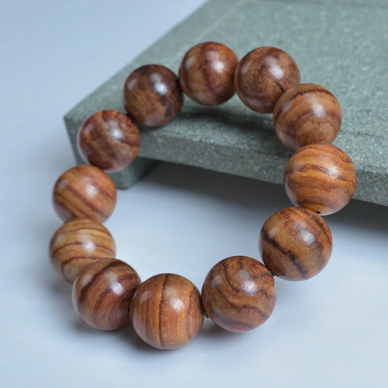 Hainan Huanghuali 20mm Fragrant Yellow Sandalwood Single-Loop Plain Style Unisex Bracelet Buddhist Bead Collectible