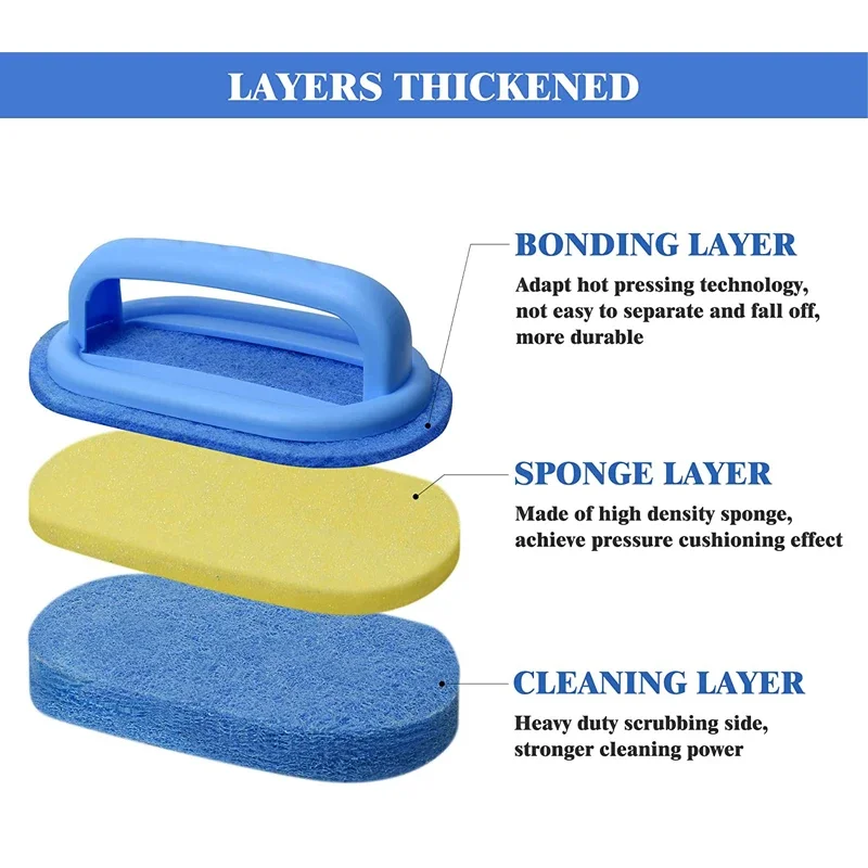 1pc Kitchen Sponge Wipe Thickening Cleaning Brush with Handle  Bathroom Tile Bathtub Cleaning Sponge Cleaning Supplies Cleaner