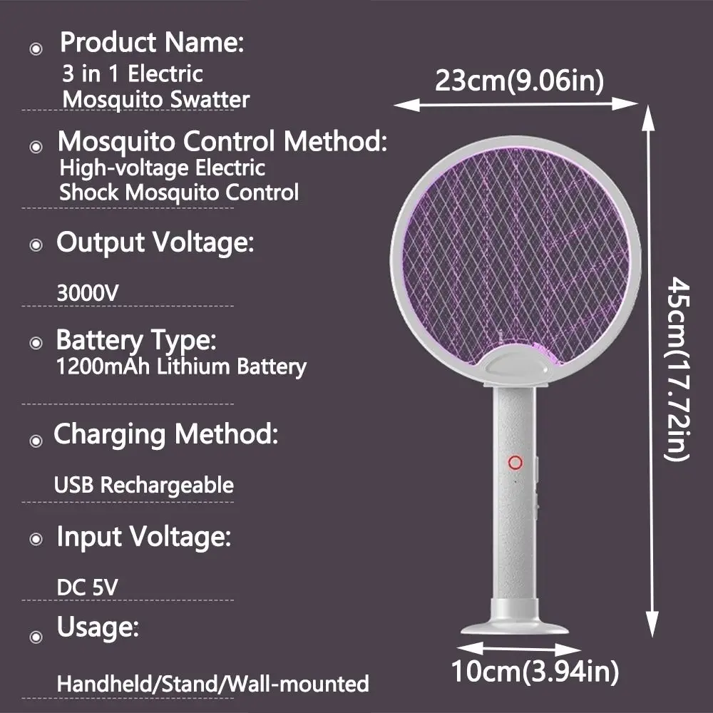 Insect Killer 2 In 1 Electric Mosquito Swatter Foldable USB Rechargeable Fly Swatter Trap Portable Household Bug Zapper Indoor