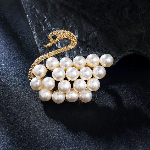 Fashion Creative Personality Brooch All-Match Pearl Swan Brooch Women's Pin Jewelry Clothing Decoration Patch Repair