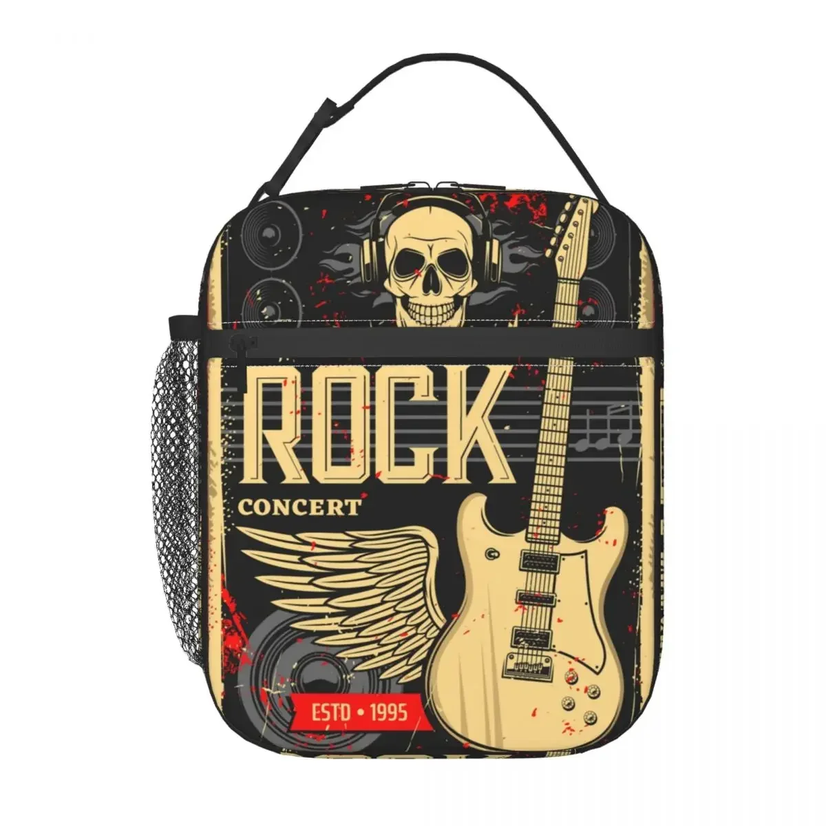 Skull Guitar Rock Festival Thermal Insulated Lunch Bag Women Heavy Metal Punk Music Portable Lunch Tote Multifunction Food Box