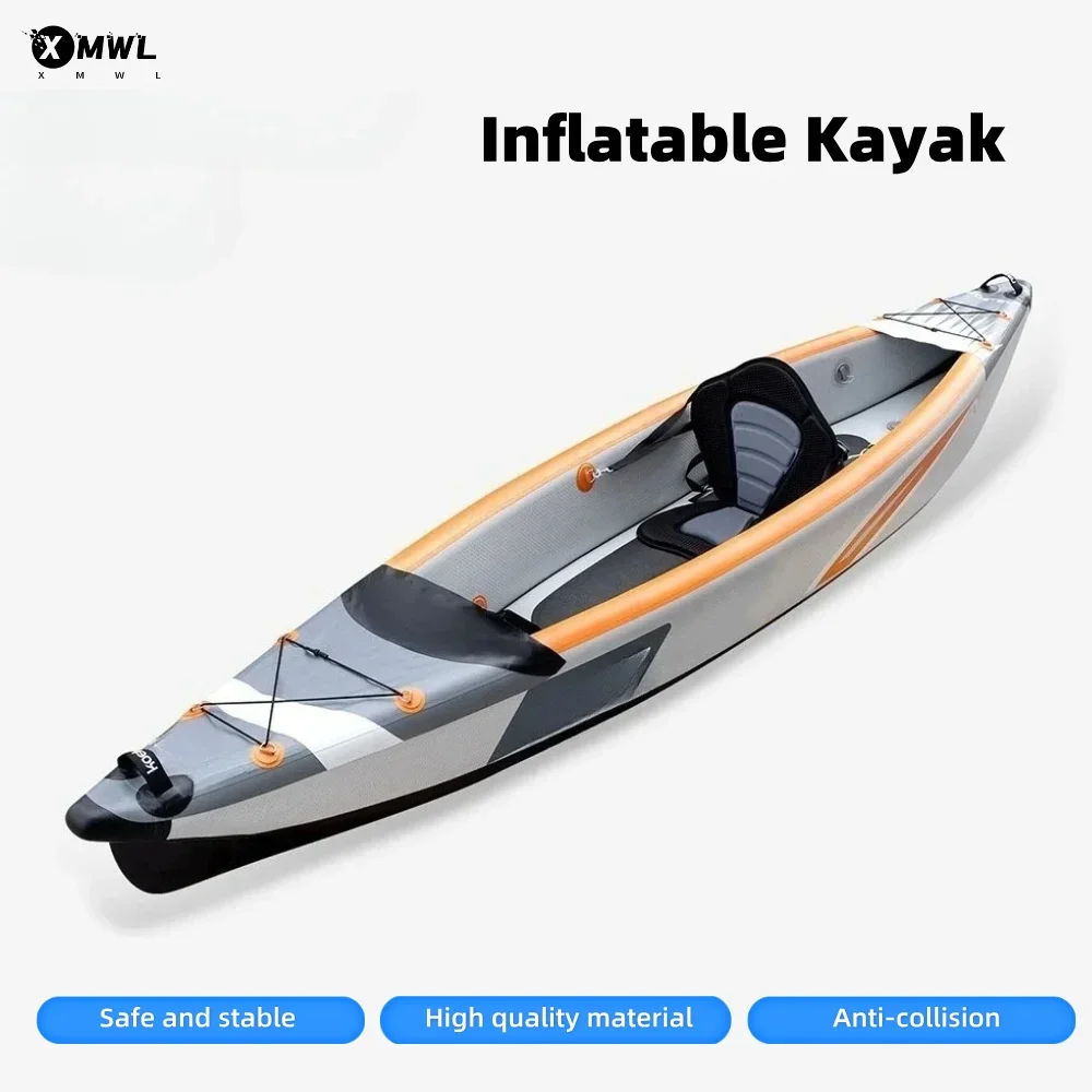 

Inflatable Kayak Rafting Inflatable Single and Double Racing Pvc Boat Multiple Air Chambers Detachable Backrest Seat for Fishing