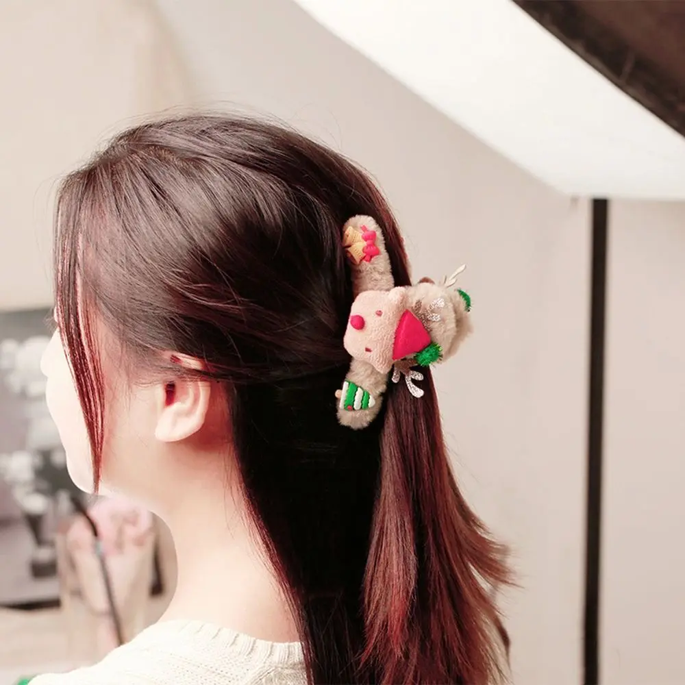 Lovely Santa Claus Hair Accessory Plush Elk Shark Clip Hair Grip Women Hairpin Korean Style Hair Clip Christmas Hair Claw