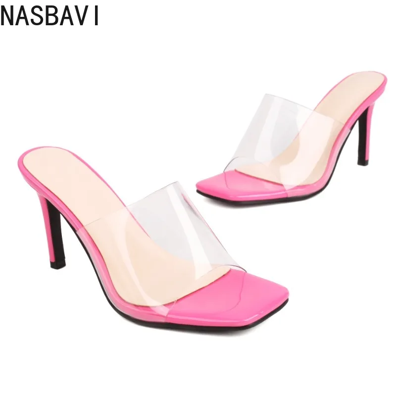 

NASBAVI Designer Sandals Summer Sexy Fashion Transparent Sandals Women Slip on Open Toe High Heels Slippers Pumps Shoes Size 43