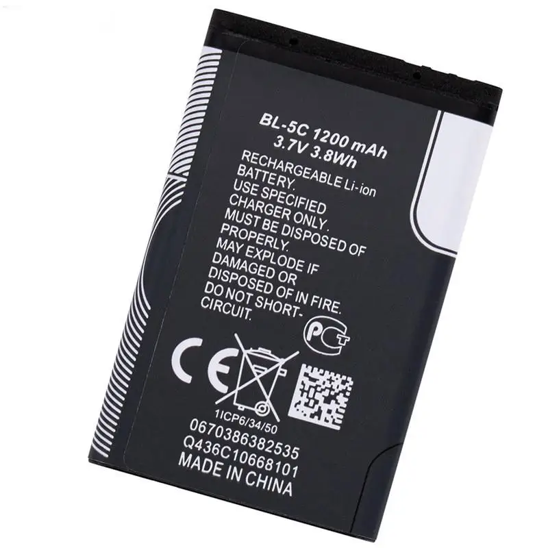 Baterias móveis recarregáveis para Nokia, bateria de lítio, BL-5C, DC, 3.7V, 1200mAh, Nokia 2112 2118 2255 2270 2280 2300 2600 2610 3125 N91