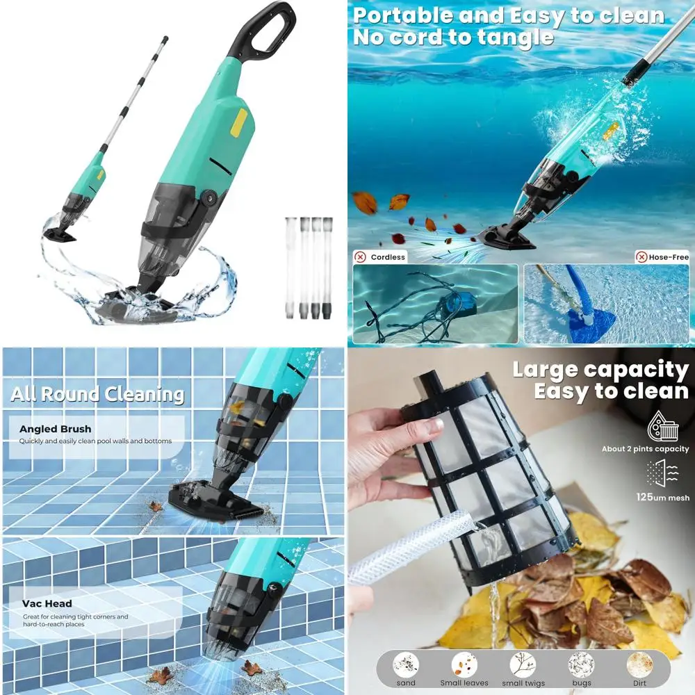 

Long-Lasting Rechargeable Pool Vacuum for Above and In-Ground Pools - 90 Mins Operation, 3H Fast Charge, Green